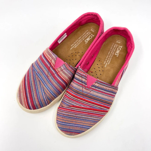 Toms Avalon Raspberry Stripe Woven Slip On Sneakers - Picture 1 of 10